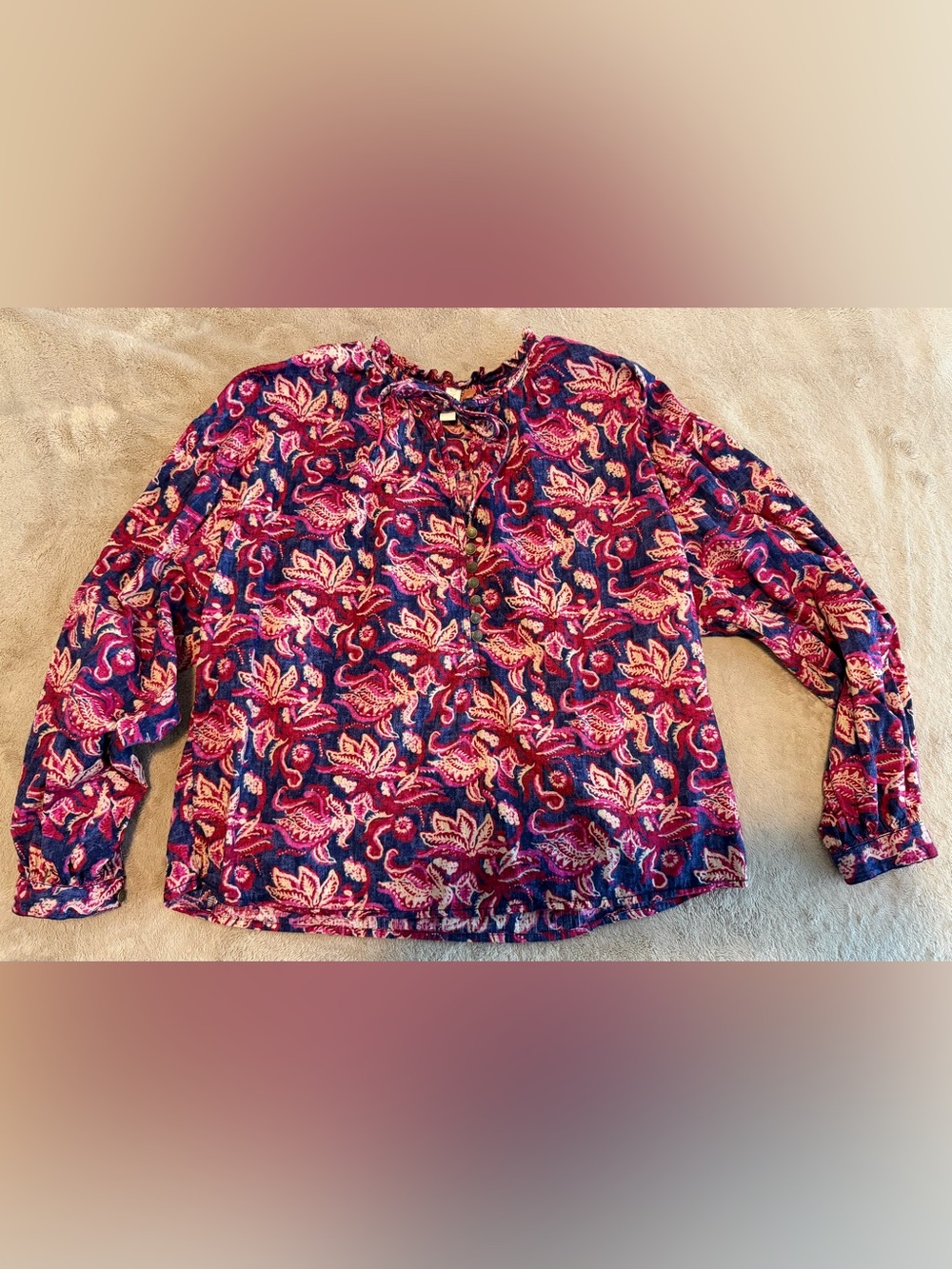 Anthropologie Pilcro Lucille Peasant Blouse Purple Pink Floral Sz S